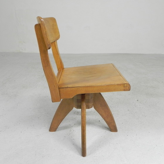 Image 1 of Wooden high chair, swivel chair, school chair, 1950s