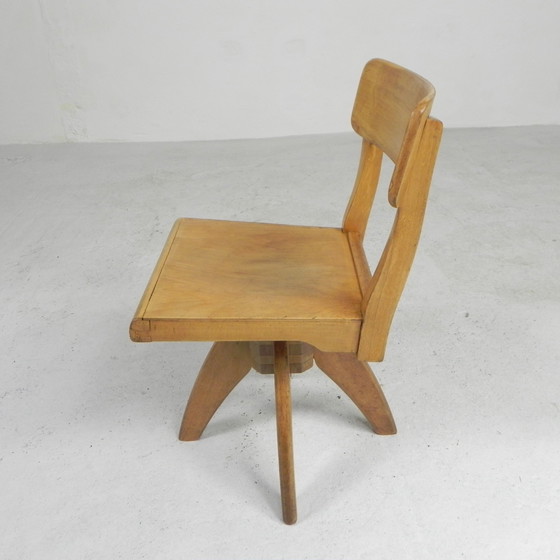 Image 1 of Wooden high chair, swivel chair, school chair, 1950s