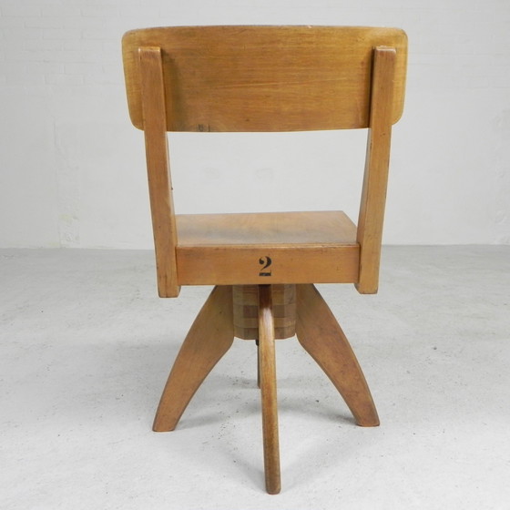 Image 1 of Wooden high chair, swivel chair, school chair, 1950s