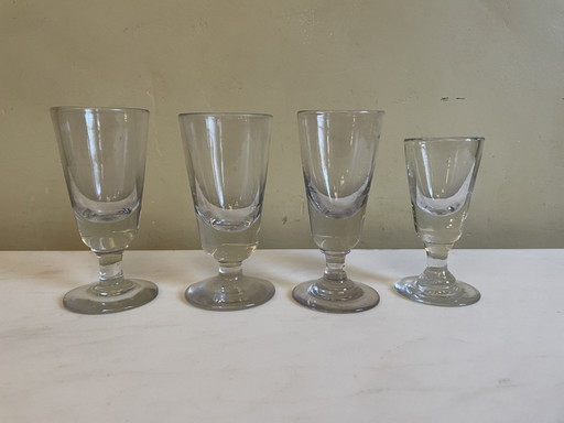 4 X 19th Century Glass Absinth Wine Glasses French