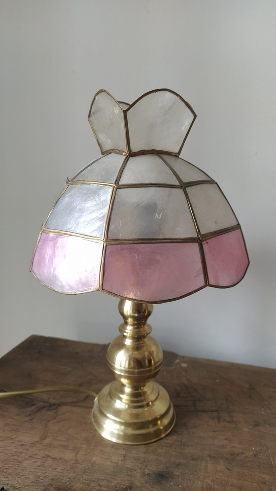 Image 1 of Pair Of Mother Of Pearl And Brass Bedside Lamps