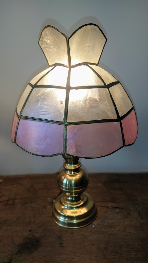 Pair Of Mother Of Pearl And Brass Bedside Lamps