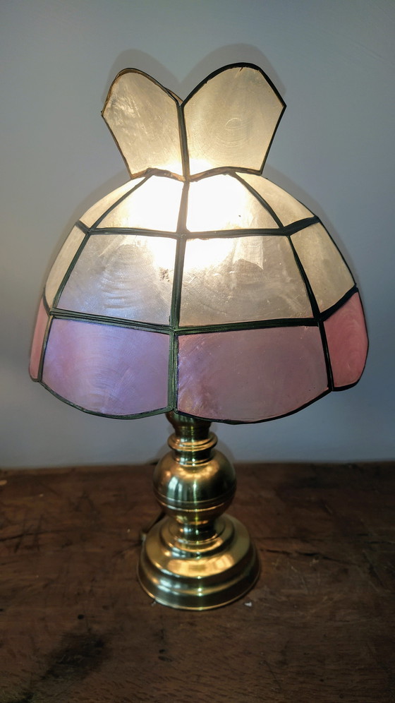 Image 1 of Pair Of Mother Of Pearl And Brass Bedside Lamps