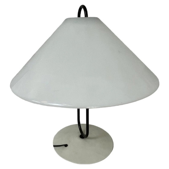 Image 1 of Pop Art / Space Age design - Lampe champignon avec abat-jour en plexi blanc et base en métal