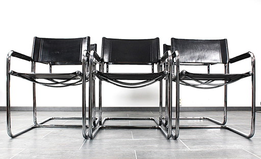 Fasem Set 6X Tube Frame Chairs Model S34 Black Saddle Leather