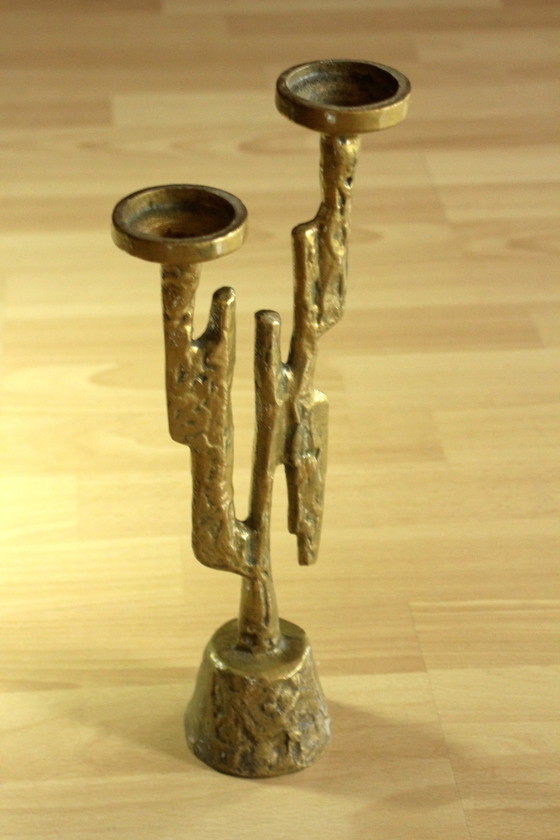 Image 1 of Brutalism Tealight Holder Designed By Horst Dalbeck Brass Full Cast - Vintage From The 60s