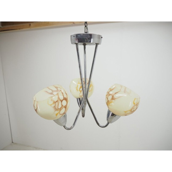 Image 1 of Vintage Art Deco chrome chandelier, Czechoslovakia 1930