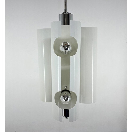 Image 1 of Vintage pendant lamp in chromed and white lacquered metal, Italy 1970s