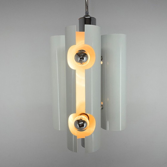 Image 1 of Vintage pendant lamp in chromed and white lacquered metal, Italy 1970s