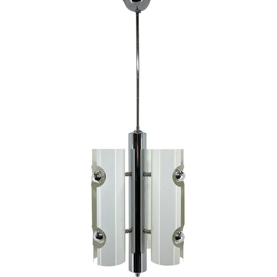 Image 1 of Vintage pendant lamp in chromed and white lacquered metal, Italy 1970s