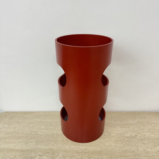 Image 1 of Umbrella Stand Red Wood , 1970S Space Age 