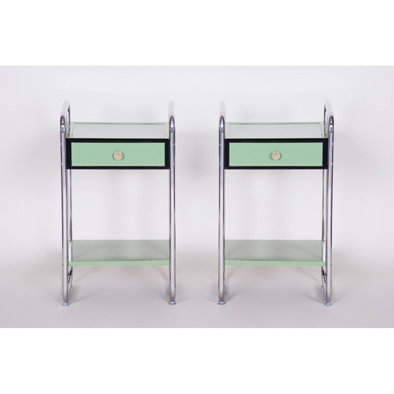 Image 1 of Coppia di comodini vintage Bauhaus in acciaio cromato e legno laccato, Cecoslovacchia 1930