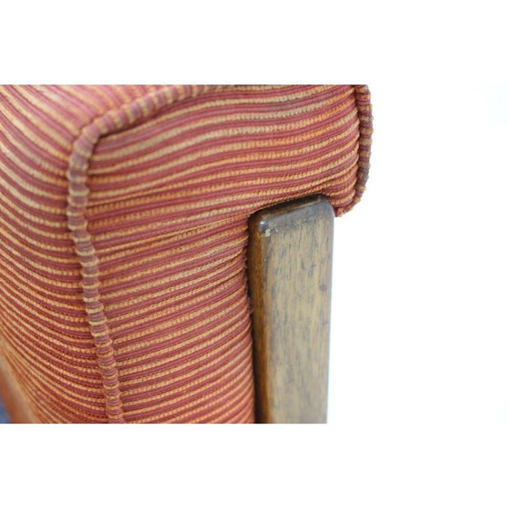 Image 1 of Vintage armchair with stool in mahogany and fabric, Czechoslovakia 1930