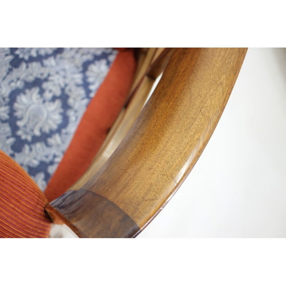 Image 1 of Vintage armchair with stool in mahogany and fabric, Czechoslovakia 1930