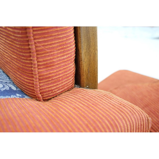 Image 1 of Vintage armchair with stool in mahogany and fabric, Czechoslovakia 1930