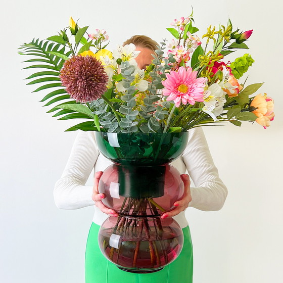 Image 1 of Cloudnola Bubble Flip Vase XL Green and Pink Glass