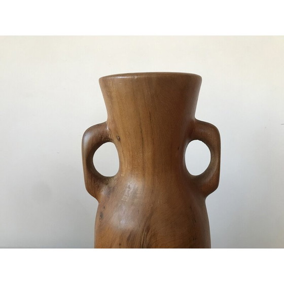 Image 1 of Vintage floral vase with olive wood handles