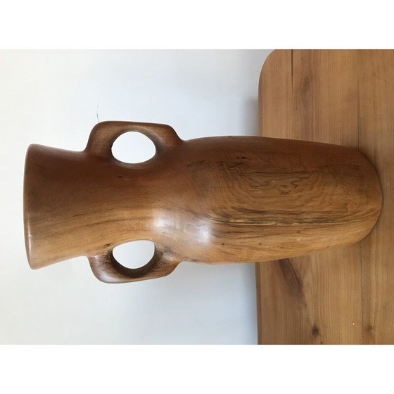 Image 1 of Vintage floral vase with olive wood handles