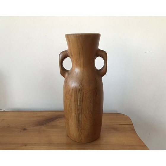 Image 1 of Vintage floral vase with olive wood handles