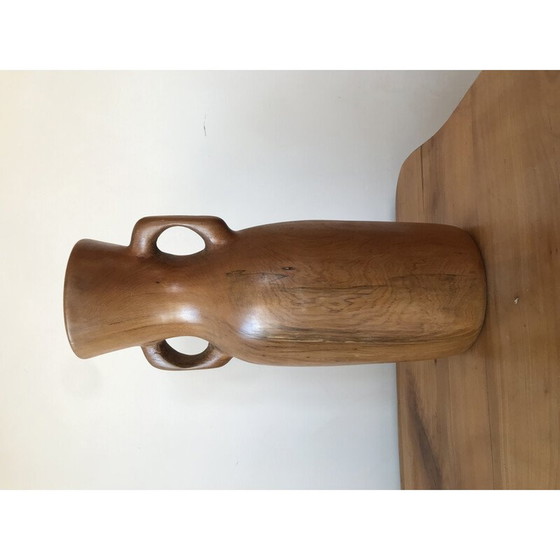 Image 1 of Vintage floral vase with olive wood handles
