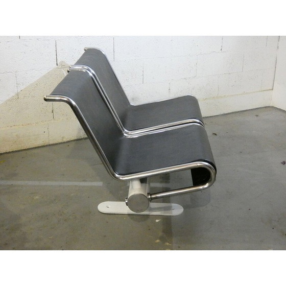 Image 1 of Vintage airport bench in steel and chromed metal, 1970