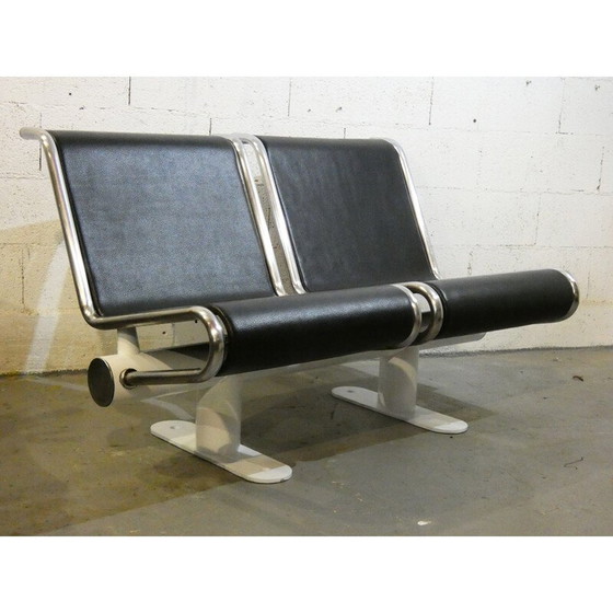 Image 1 of Vintage airport bench in steel and chromed metal, 1970