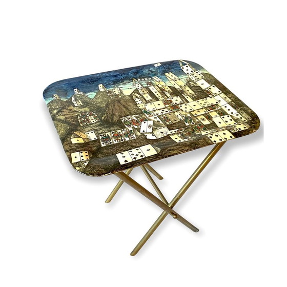 Image 1 of Vintage "City of Cards" folding coffee table by Piero Fornasetti, Italy 1950s