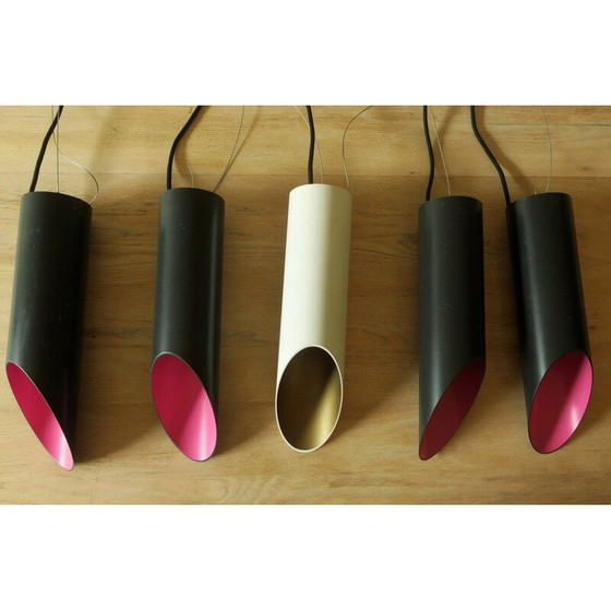 Image 1 of Set di 5 lampade a sospensione vintage in metallo cilindrico per Raak, 1970