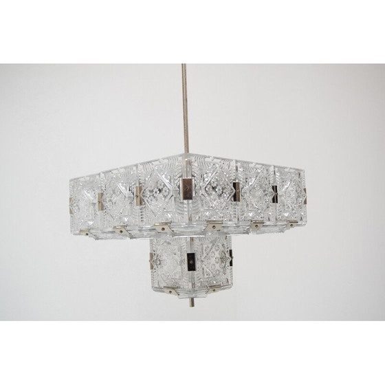Image 1 of Vintage glass and metal pendant lamp by Jaroslav Bejvl for Kamenicky Senov, Czechoslovakia 1960