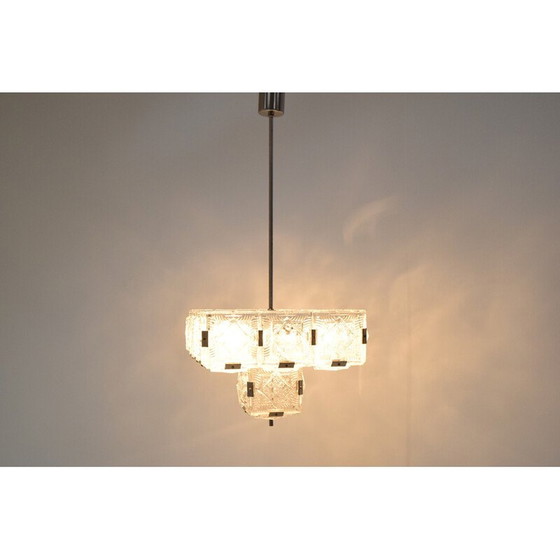 Image 1 of Vintage glass and metal pendant lamp by Jaroslav Bejvl for Kamenicky Senov, Czechoslovakia 1960