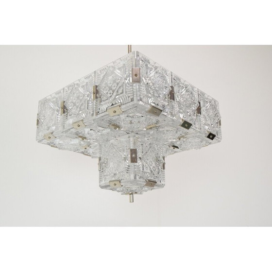 Image 1 of Vintage glass and metal pendant lamp by Jaroslav Bejvl for Kamenicky Senov, Czechoslovakia 1960