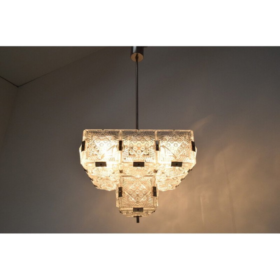 Image 1 of Vintage glass and metal pendant lamp by Jaroslav Bejvl for Kamenicky Senov, Czechoslovakia 1960