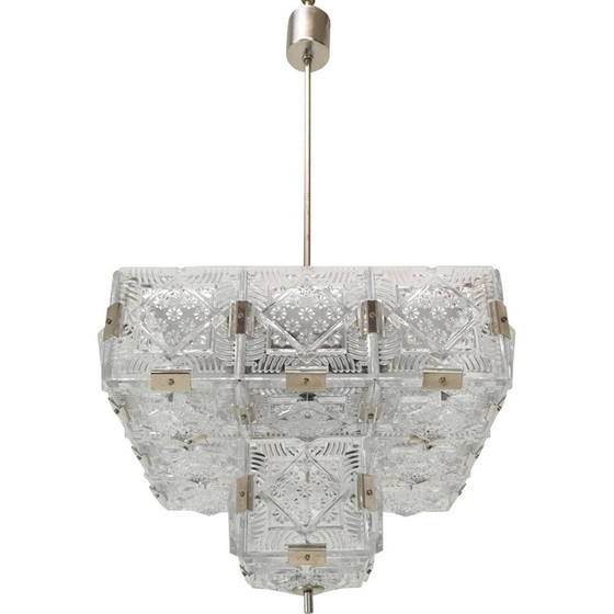 Image 1 of Vintage glass and metal pendant lamp by Jaroslav Bejvl for Kamenicky Senov, Czechoslovakia 1960