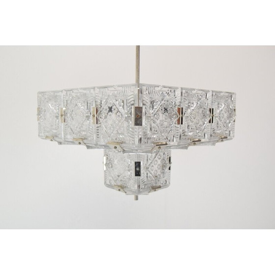 Image 1 of Vintage glass and metal pendant lamp by Jaroslav Bejvl for Kamenicky Senov, Czechoslovakia 1960