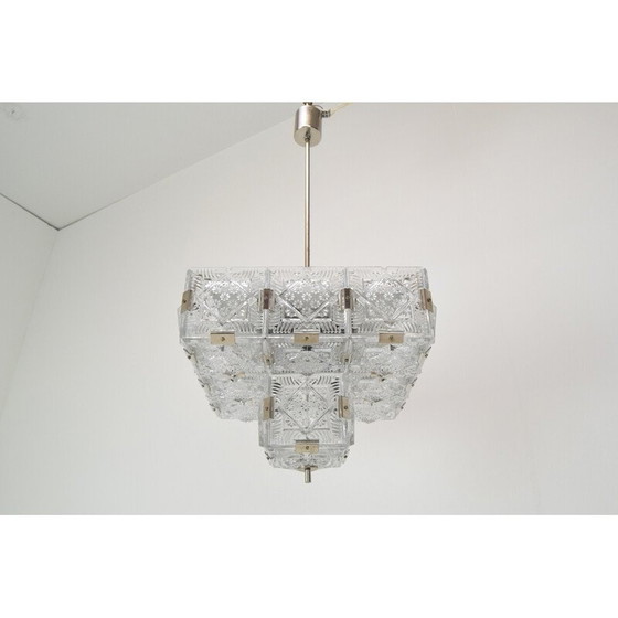Image 1 of Vintage glass and metal pendant lamp by Jaroslav Bejvl for Kamenicky Senov, Czechoslovakia 1960