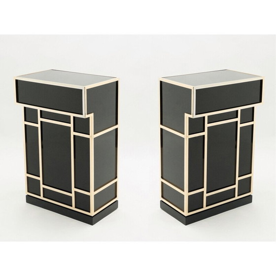 Image 1 of Pair of vintage black lacquer and brass bar elements by Maison Jansen, 1970