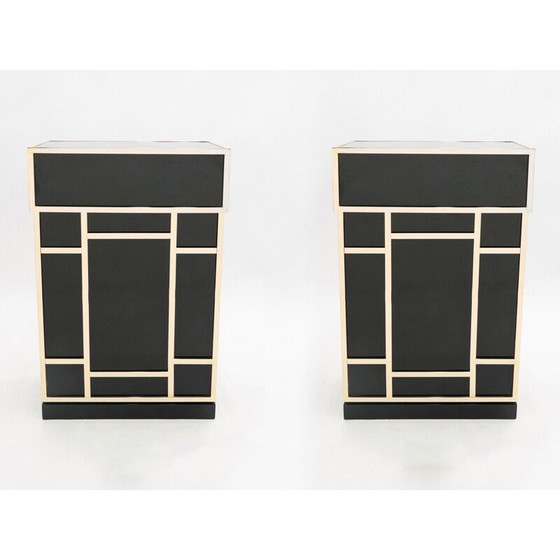 Image 1 of Pair of vintage black lacquer and brass bar elements by Maison Jansen, 1970