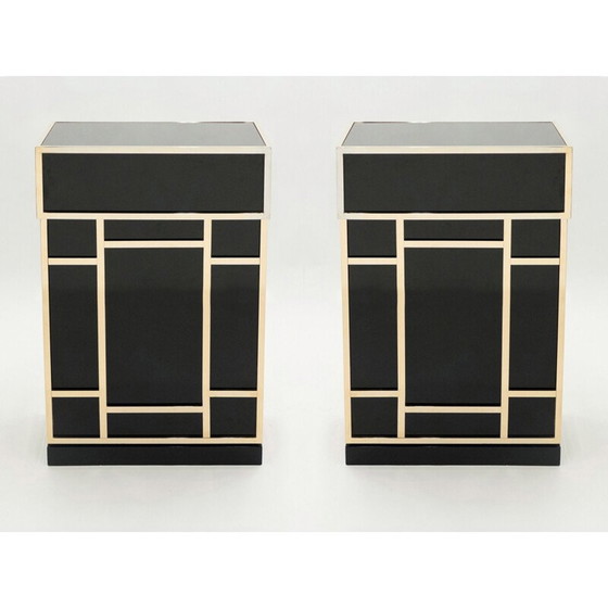 Image 1 of Pair of vintage black lacquer and brass bar elements by Maison Jansen, 1970