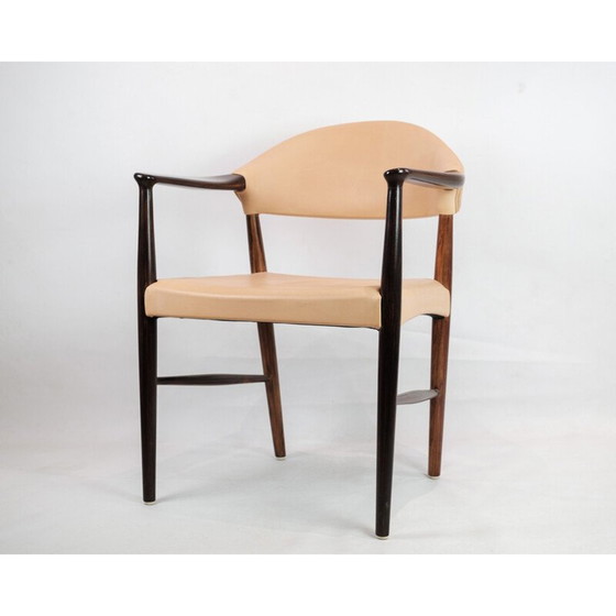 Image 1 of Vintage desk armchair in rosewood with light natural leather by Kurt Olsen, 1960s