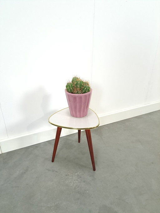 Side Table With Light Gray Formica Top And Wooden Legs No. 14 Plant Table