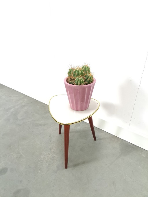 Side Table With Light Gray Formica Top And Wooden Legs No. 14 Plant Table