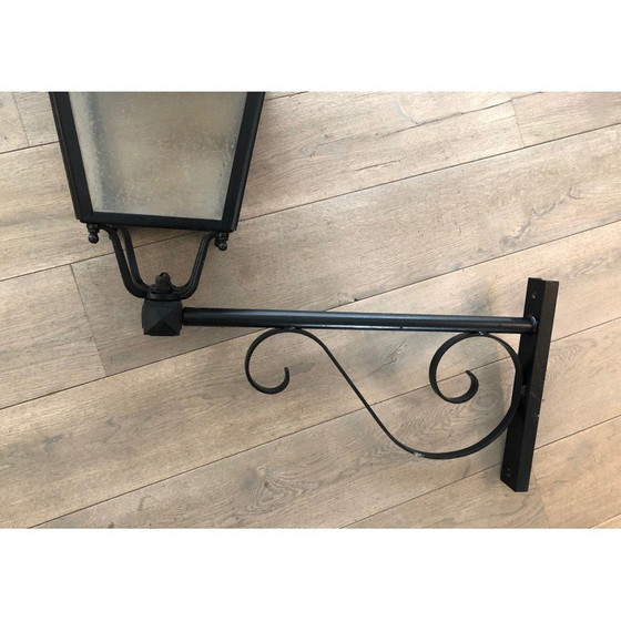 Image 1 of Pair of vintage wrought iron and sheet metal outdoor wall lamps, 1950