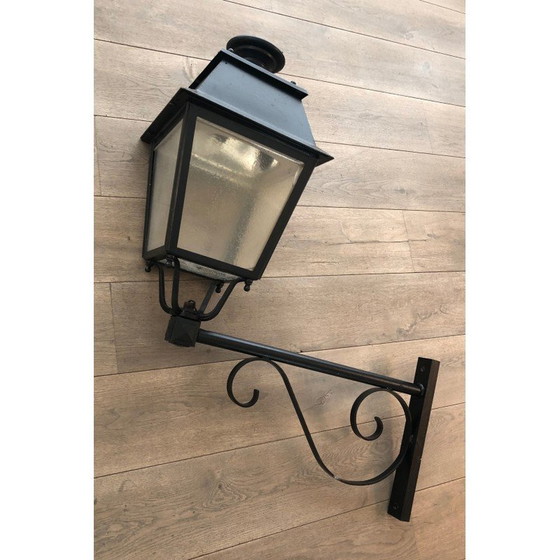 Image 1 of Pair of vintage wrought iron and sheet metal outdoor wall lamps, 1950