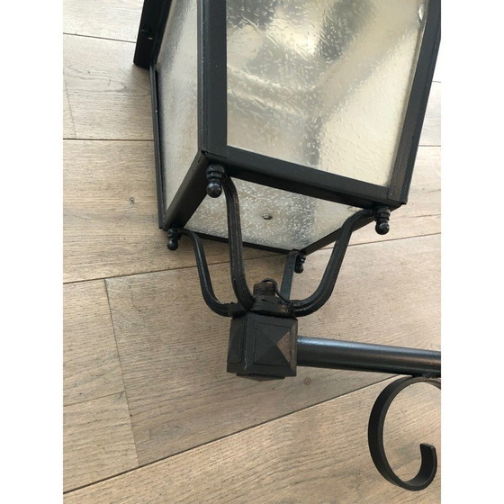 Image 1 of Pair of vintage wrought iron and sheet metal outdoor wall lamps, 1950