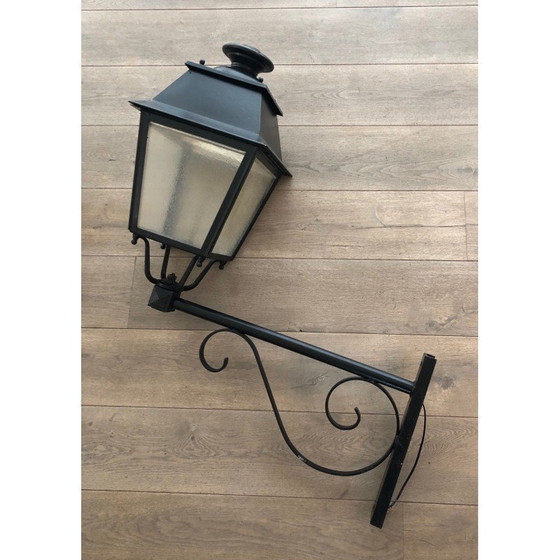 Image 1 of Pair of vintage wrought iron and sheet metal outdoor wall lamps, 1950
