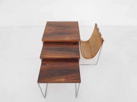 Image 1 of Mid-century rosewood and leather mimiset by Brabantia, The Netherlands 1950's