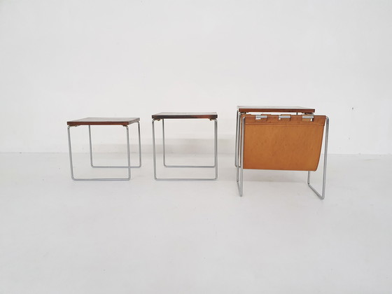 Image 1 of Mid-century rosewood and leather mimiset by Brabantia, The Netherlands 1950's