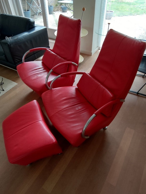 Image 1 of The Future Sitting Vision armchair with footstool Panda Red