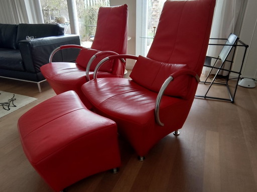 The Future Sitting Vision armchair with footstool Panda Red