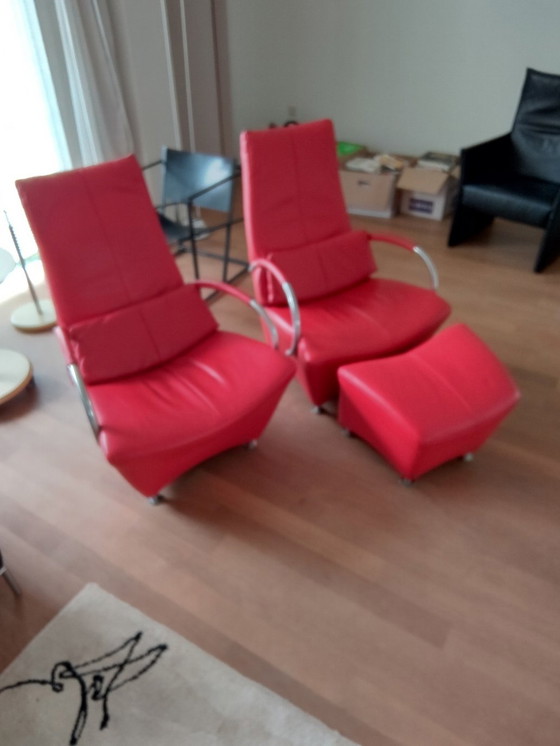 Image 1 of The Future Sitting Vision armchair with footstool Panda Red